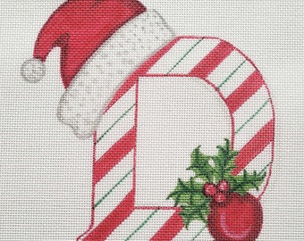 Needlepoint Canvas Handpainted 6" X 5.5" Christmas Letter " D " on 18ct.