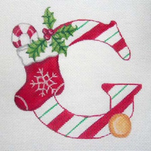 Needlepoint Canvas Handpainted 5" X 5" Christmas Letter " G " on 18ct.