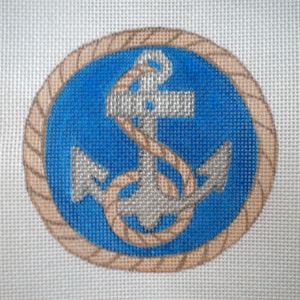Needlepoint Canvas Handpainted 4&quot; Anchor and Rope on 18ct.