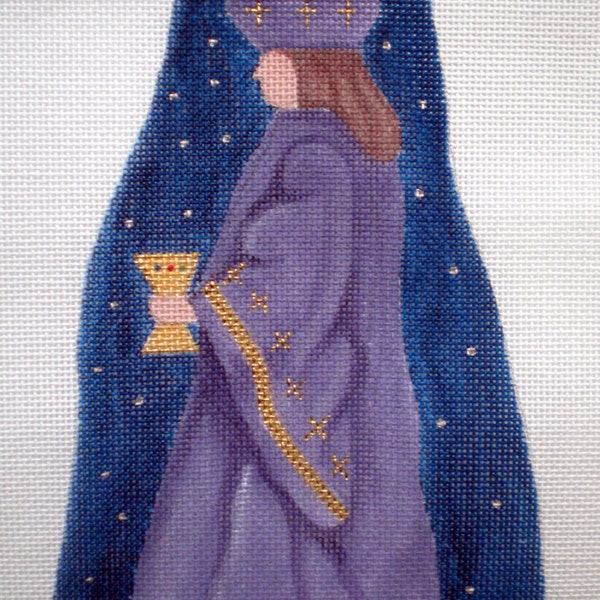 Needlepoint Canvas Handpainted Purple Robed Wiseman Nativity on 18ct.