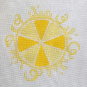 Needlepoint Canvas Hand painted Summer Lemon Splash 8.5&quot; X 8.5&quot;on 18ct.