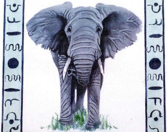 Hand painted Needlepoint Canvas Elephant 15" X 16" on 14ct.