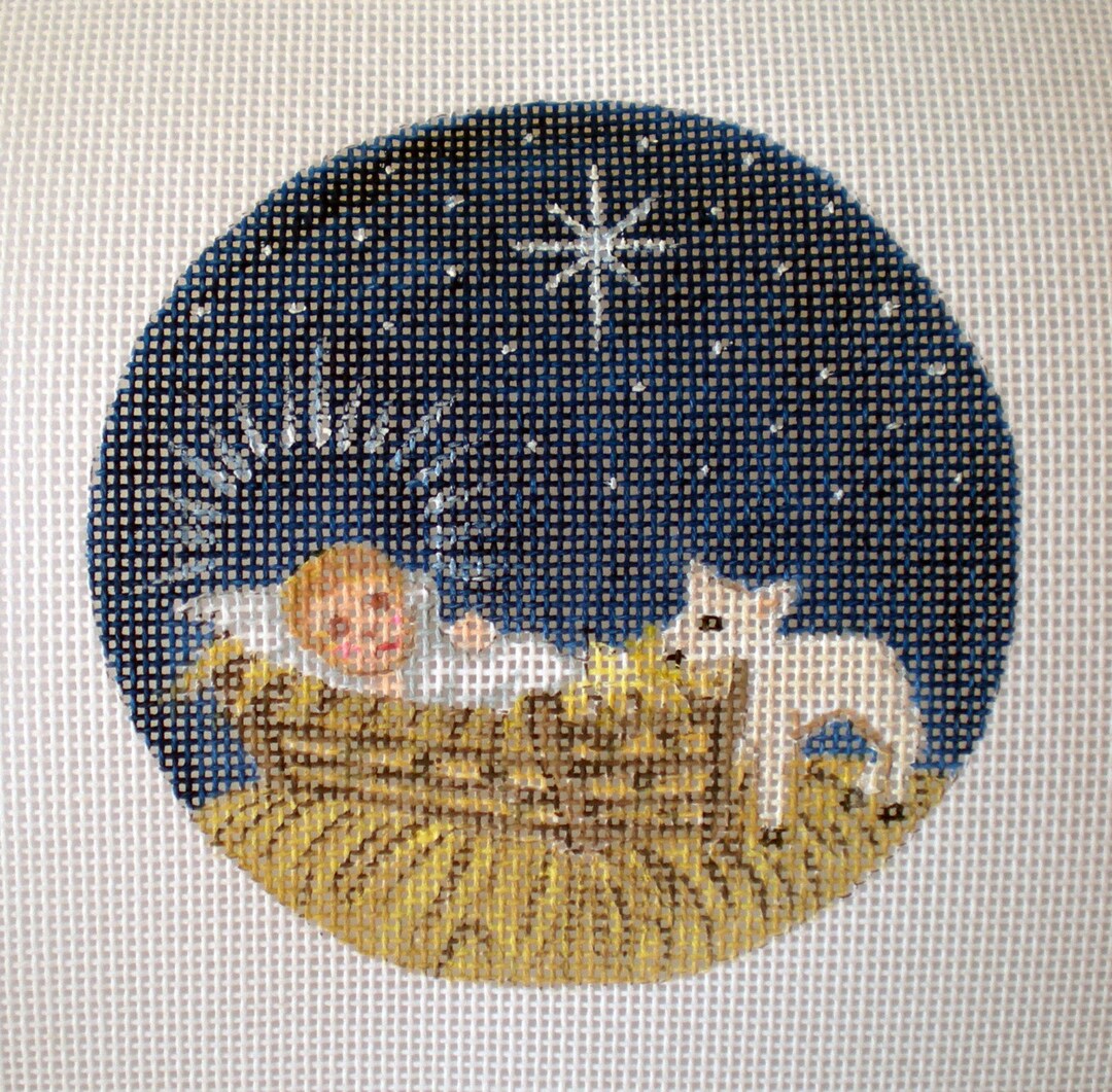 Needlepoint Canvas Handpainted 4" Baby Jesus With Lamb on 18ct. - Etsy