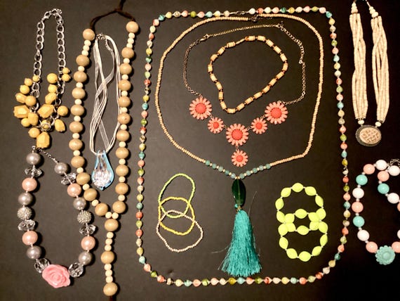 Vintage Pastel Jewelry Collection: 15 Necklaces & Bracelets
