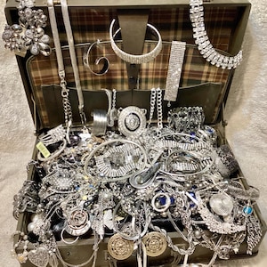 Two Pound Wearable Silver Tone Jewelry Lot, Mystery Lot, Bulk Jewelry, Gift for Her, Silver Necklace, Silver jewelry, Silver Bracelets