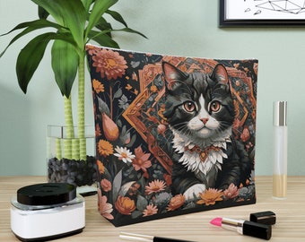 Bolsa cosmética de algodón con estampado de gato / gatito / estampado animal