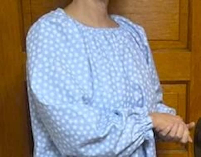 Camisón de franela para mujer, hecho a mano a medida, tallas grandes, petite, regular, alta, larga, completa, modesto, 100% algodón, cuadros azules/florales, S M L XL 1X 2X 3X imagen 4