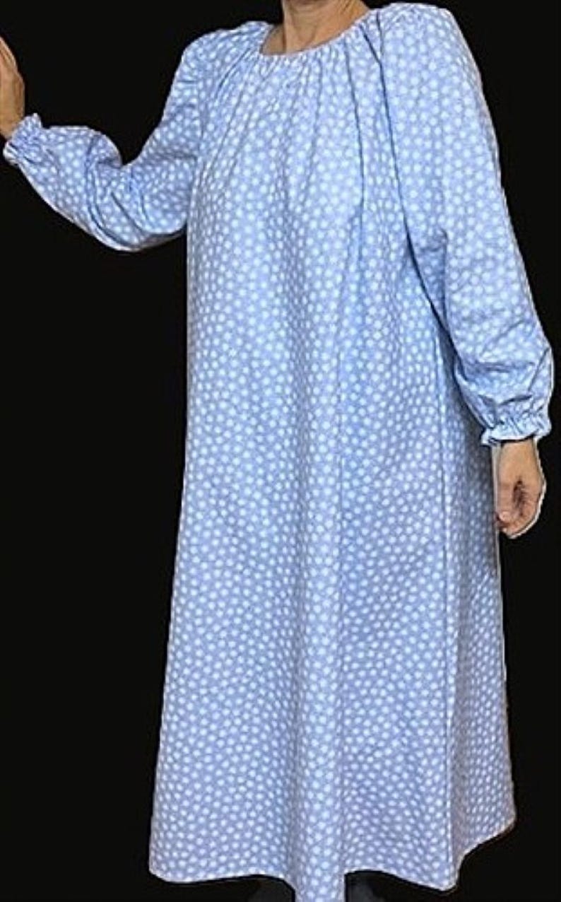 Camisón de franela para mujer, hecho a mano a medida, tallas grandes, petite, regular, alta, larga, completa, modesto, 100% algodón, cuadros azules/florales, S M L XL 1X 2X 3X imagen 3