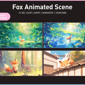 Fox Twitch Screens | 4 Animated VTuber Backgrounds | Digital download | Stream Starting | Be Right Back | Stream Ending | Offline