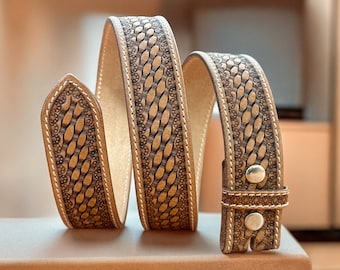 Personalized Western Genuine Leather Tooled Belt For Men Women Cowboy Country Embossed Full Grain Leather Belt Strap Ranch Birthday Gift