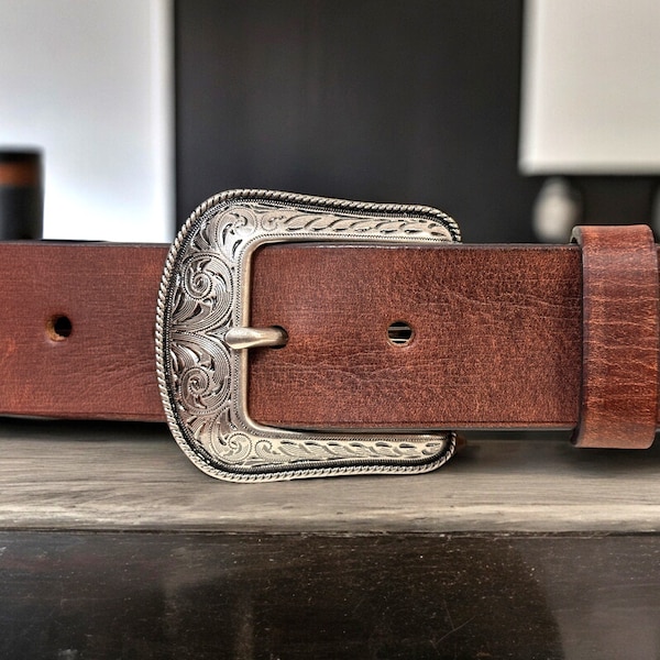 Floral Western Pin Belt Buckle for Men Women, Cowboy Removable Belt Buckle for 1.5" Leather Snap Belt Strap, Men"s Gift Belt Accessories