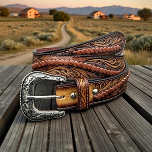 Leather Inlay Belt - Etsy display picture 1
