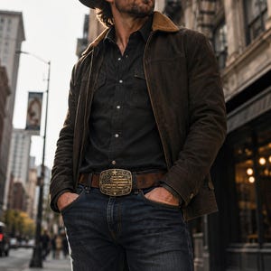 Patriotic Western Style Belt Buckle American Flag Monogram Initial A-Z Letter Cowboy Buckle Antique Brass Tone or Silver Tone Birthday Gift zdjęcie 14