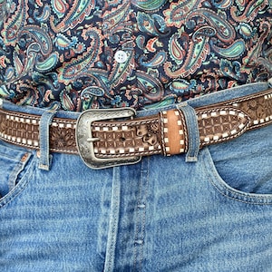 Western Cowboy Floral Belt For Men Women, Personalized Rodeo Tooled Full Grain Leather Belt Strap, Ranch Gifts for Dad With Removable Buckle
