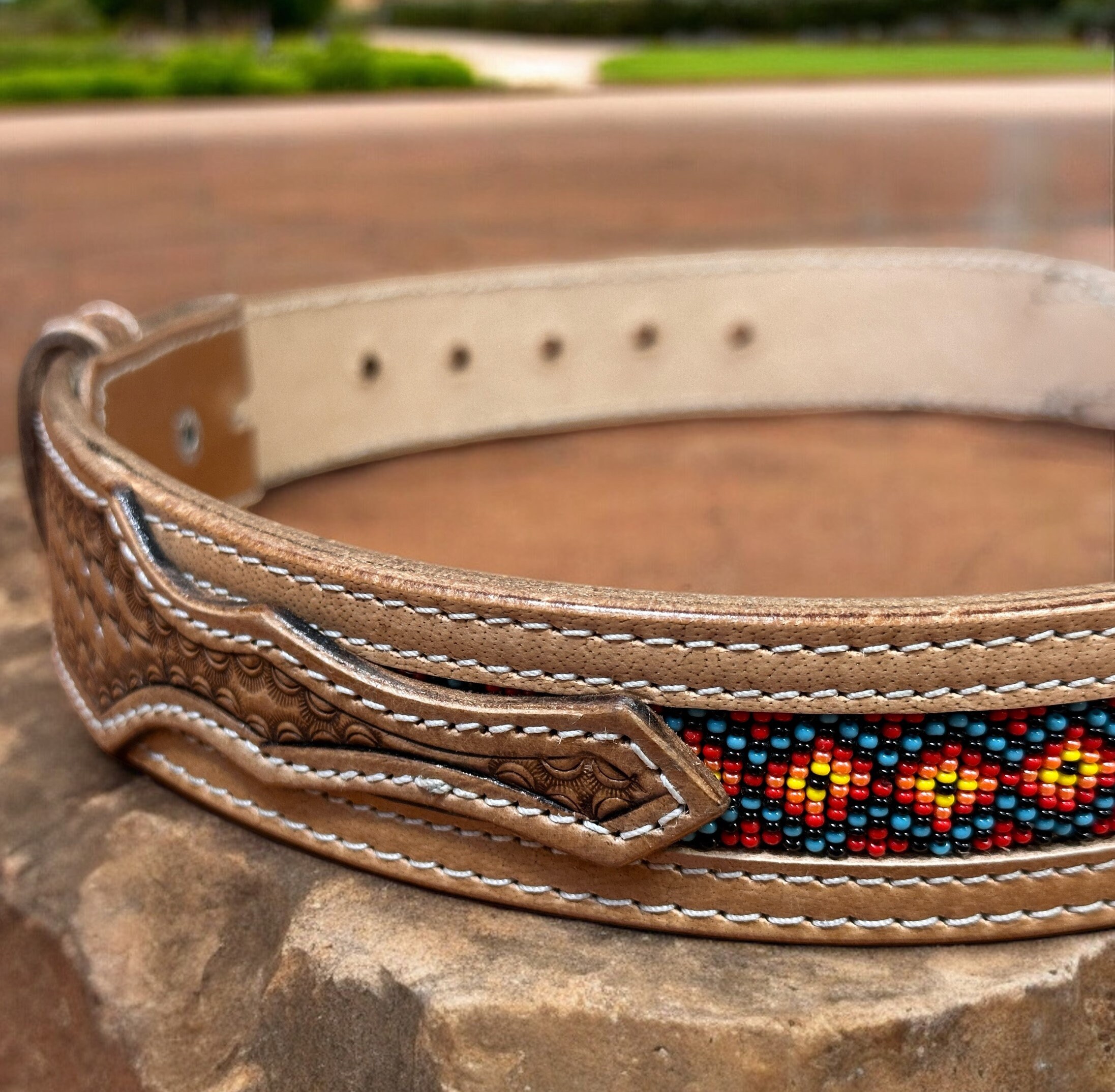 Beaded Western Leather Belt for Men Women, Personalized 