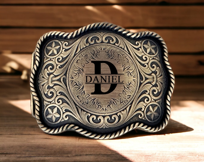 Personalized Western Belt Buckles Men Women, Initial Replacement Cowboy Rodeo Floral Belt Buckle for Removable Strap 1.5" Birthday Gift