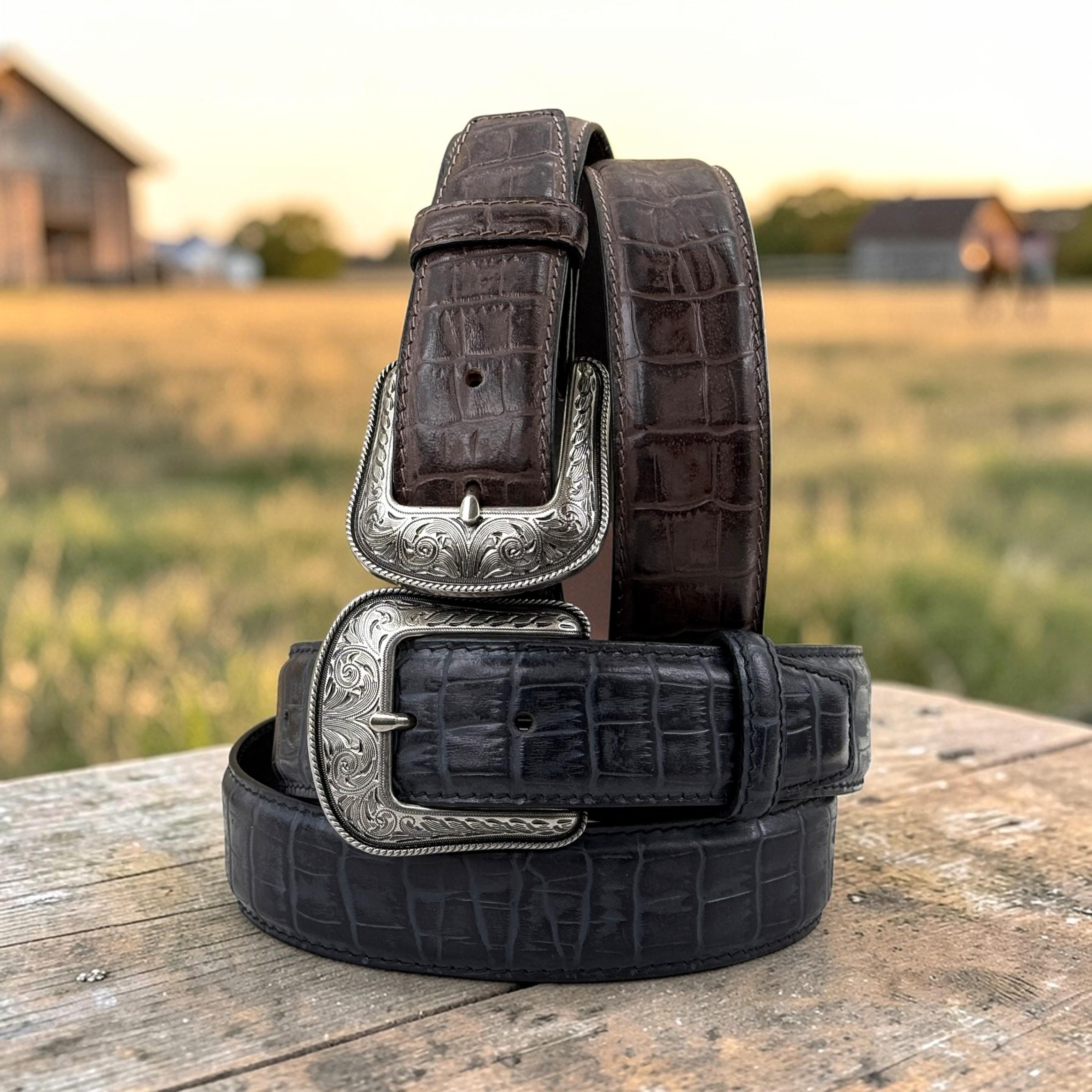 Leather Croc Embossed Belt - Etsy