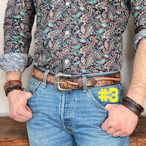 Western Belt For Men, Embossed Cowboy Rodeo Tooled Genuine Leather Belt, 1-1/2&quot; Wide, With Removable Buckle Secured With Chicago Screws