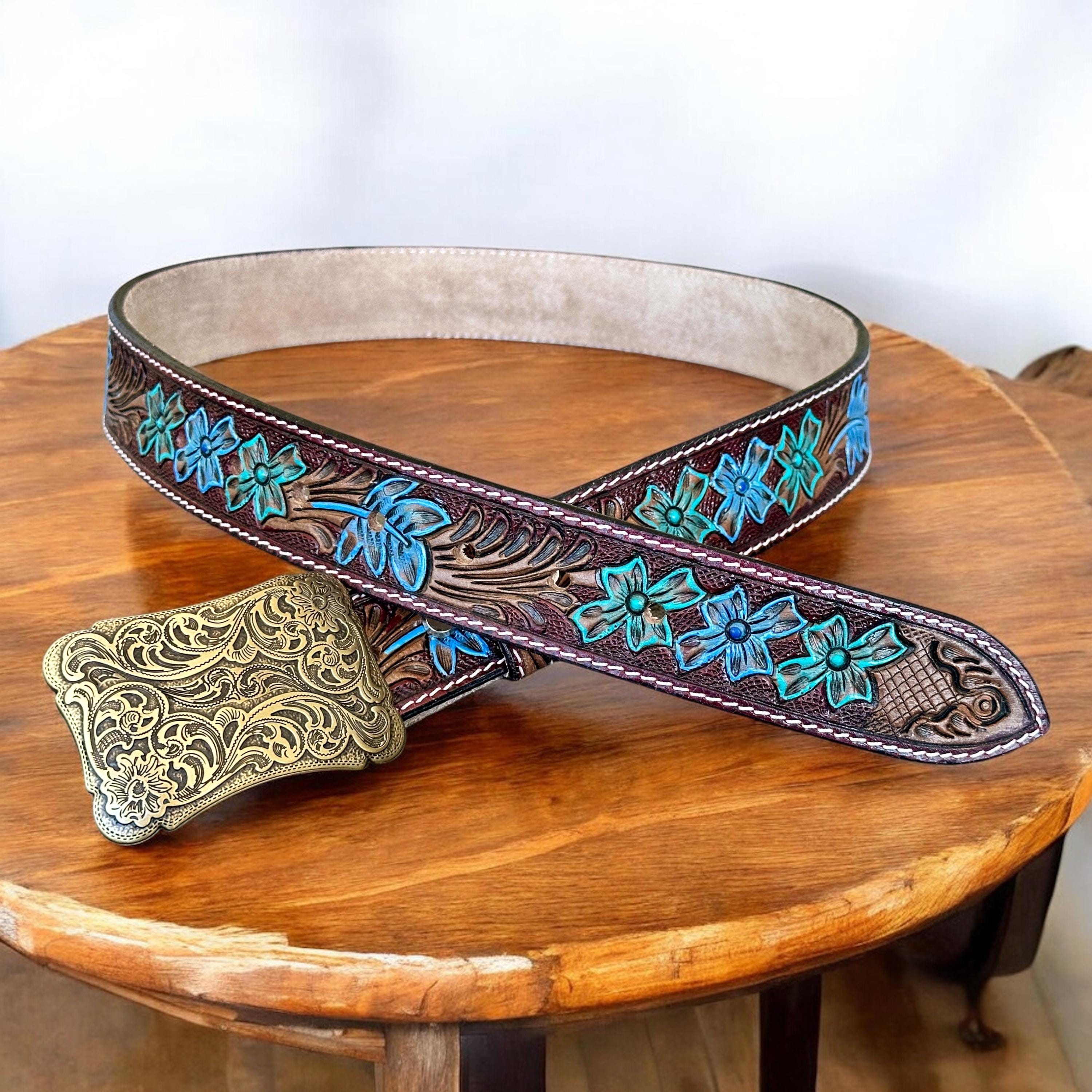 Hand Painted Genuine Leather Western Leather Belt for Women 