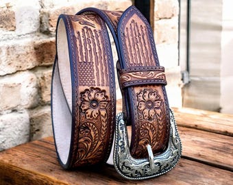 Genuine Leather Floral Western Leather Belt for Men, Cowboy  display picture 1