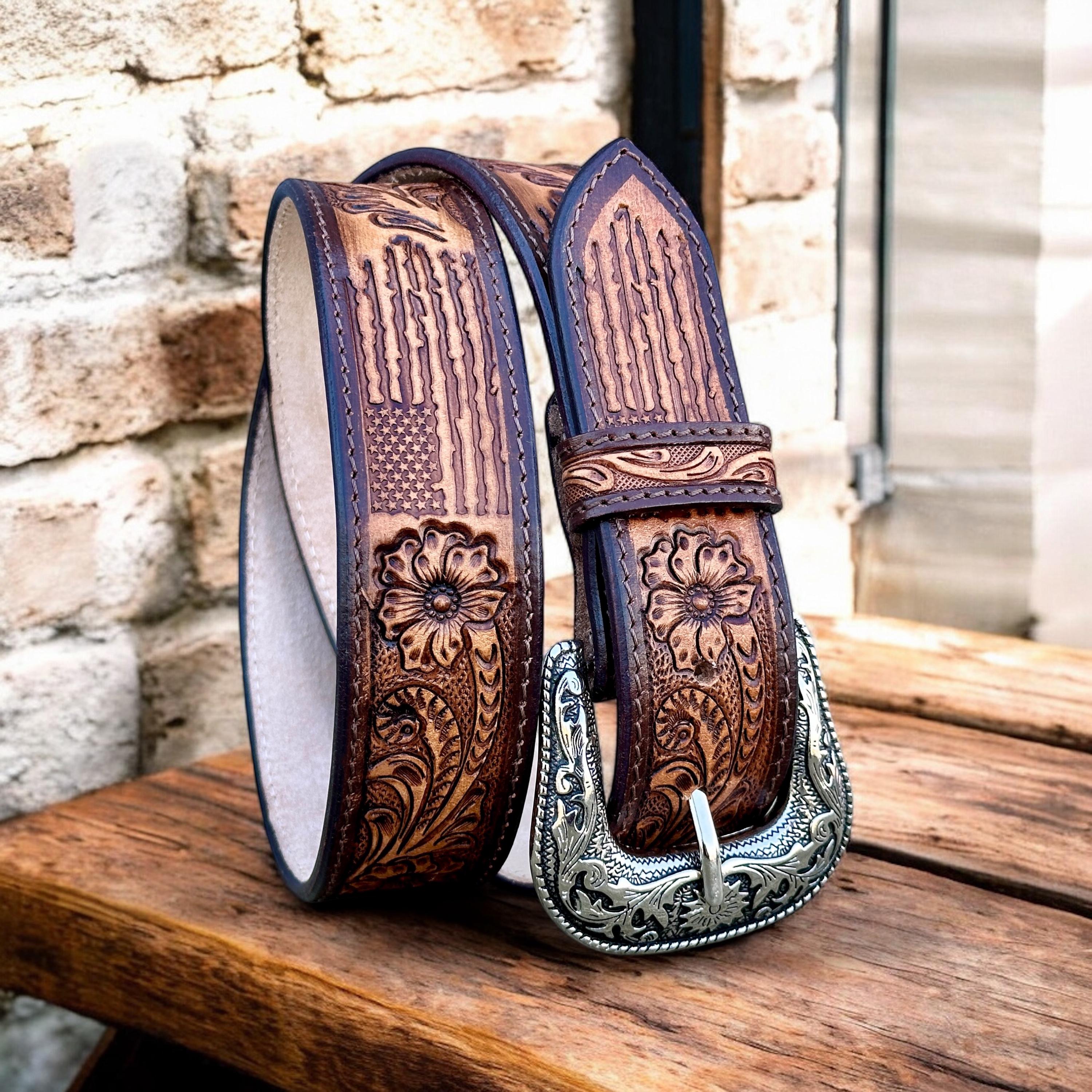 Cowboy Western Belt Embossed Floral Leather Belt with Removable Buckle for Jeans il_fullxfull.6206011111_4zi8.jpg main image 4