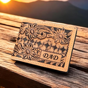 Cartera de cuero con herramientas occidentales personalizada para hombres y mujeres, accesorios de vaquero de estilo suroeste con flores grabadas a medida