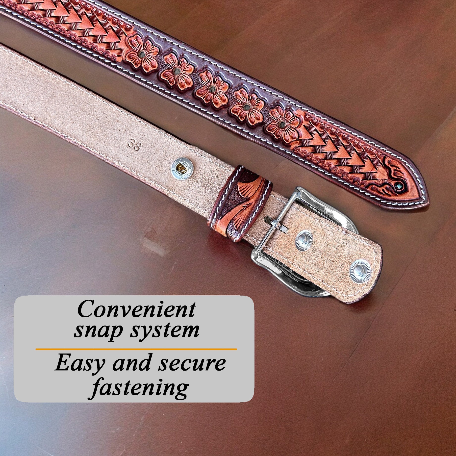 Western Fashion Style Floral Engraved Buckle Full Grain  display picture 2