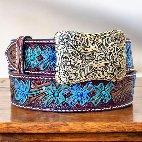 Vintage Western Concho Belt Tooled Leather Eagle Turquoise Buckle Brown Gold 34 IMG-0381_1024x1024.jpg?v=  main image 4
