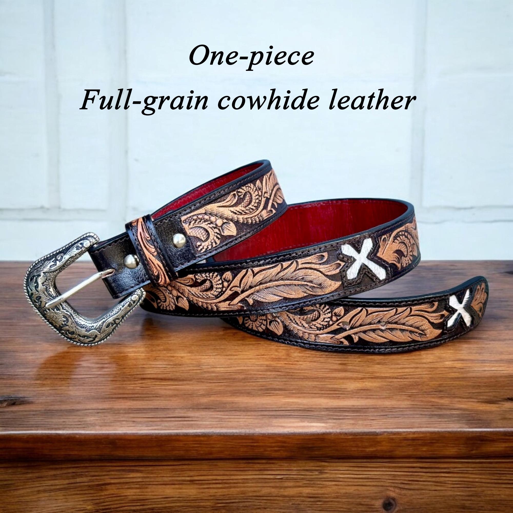 Western Floral Genuine Leather Tooled Belt for Men Women  display picture 2
