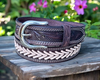 Handmade Western Leather Belt for Men Women, Cowboy Rodeo Heavy Duty Tooled Full Grain Leather Belt 1.5", Birthday Gift