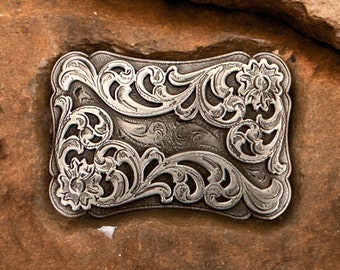 Floral Western Belt Buckle for Men Women, Replacemement Cowboy Cowgirl Rodeo Removable Belt Buckle for 1.5" Leather Snap Belt Strap