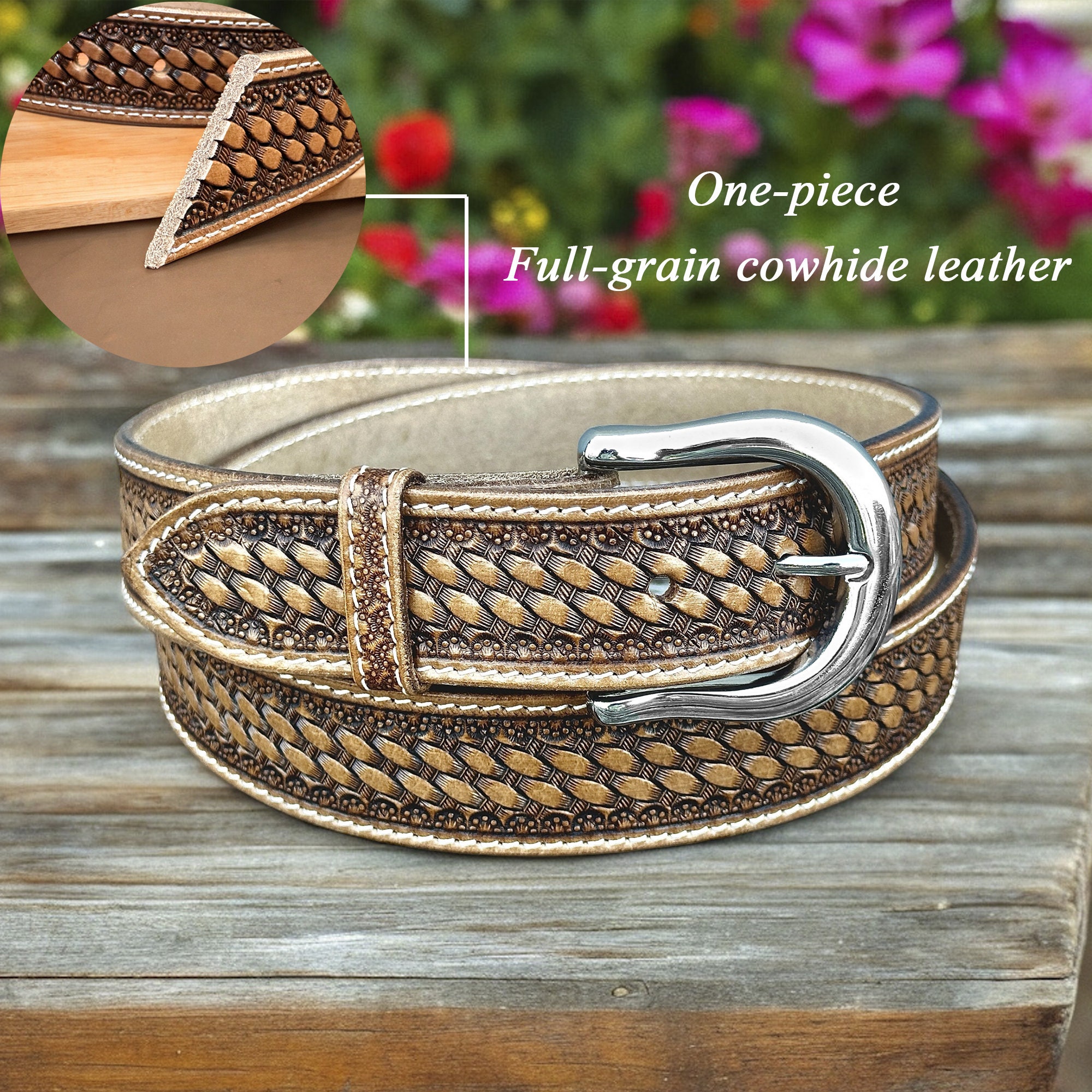 Personalized Western Genuine Leather Tooled Belt for Men 