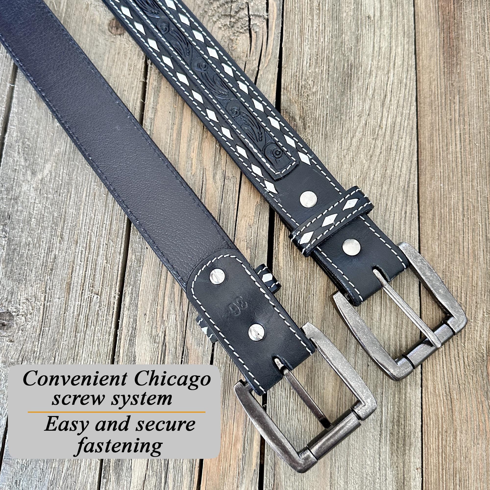 Western Floral Italian Leather Belt for Men, Heavy Duty 