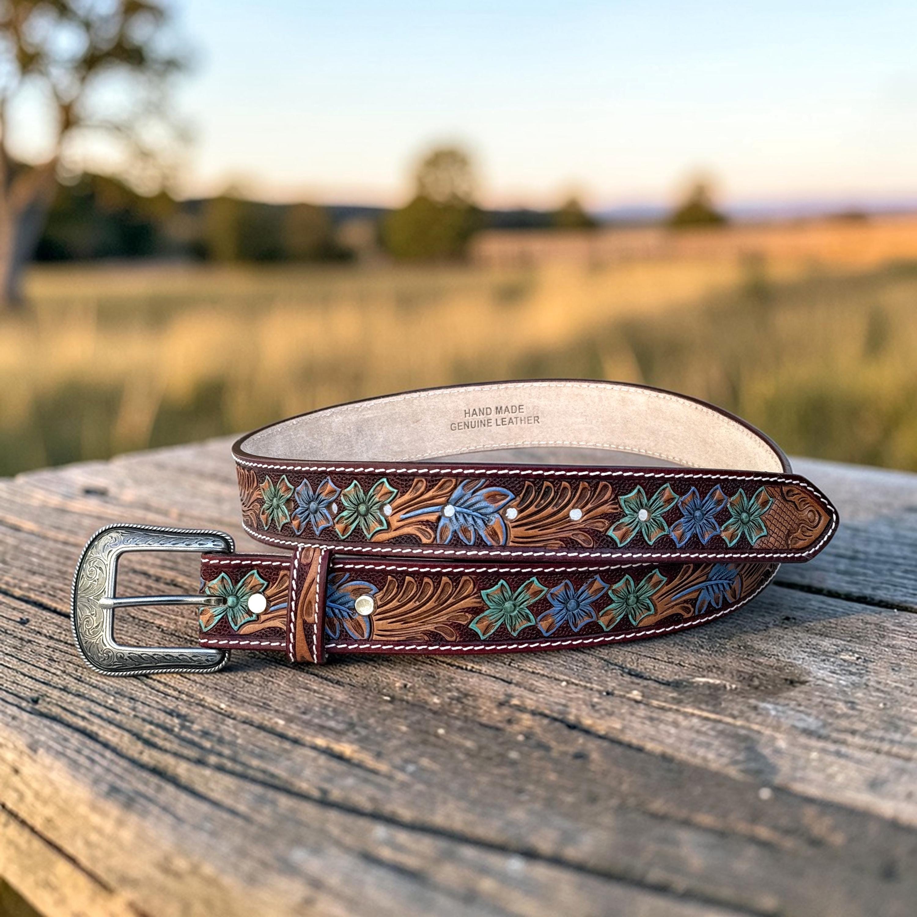 Hand Painted Genuine Leather Western Leather Belt for Women  display picture 2