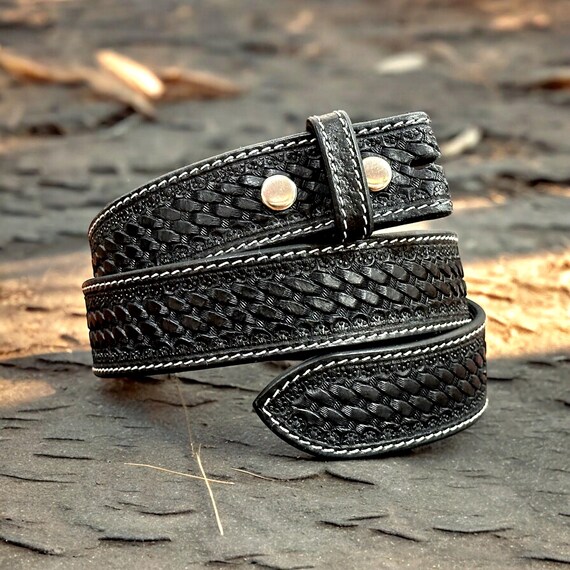 Personalized Western Black Leather Strap Men Women, Cowboy  display picture 1