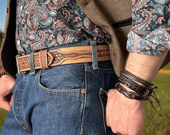 1990s Black Leather Belt With Faux Turquoise Buckle