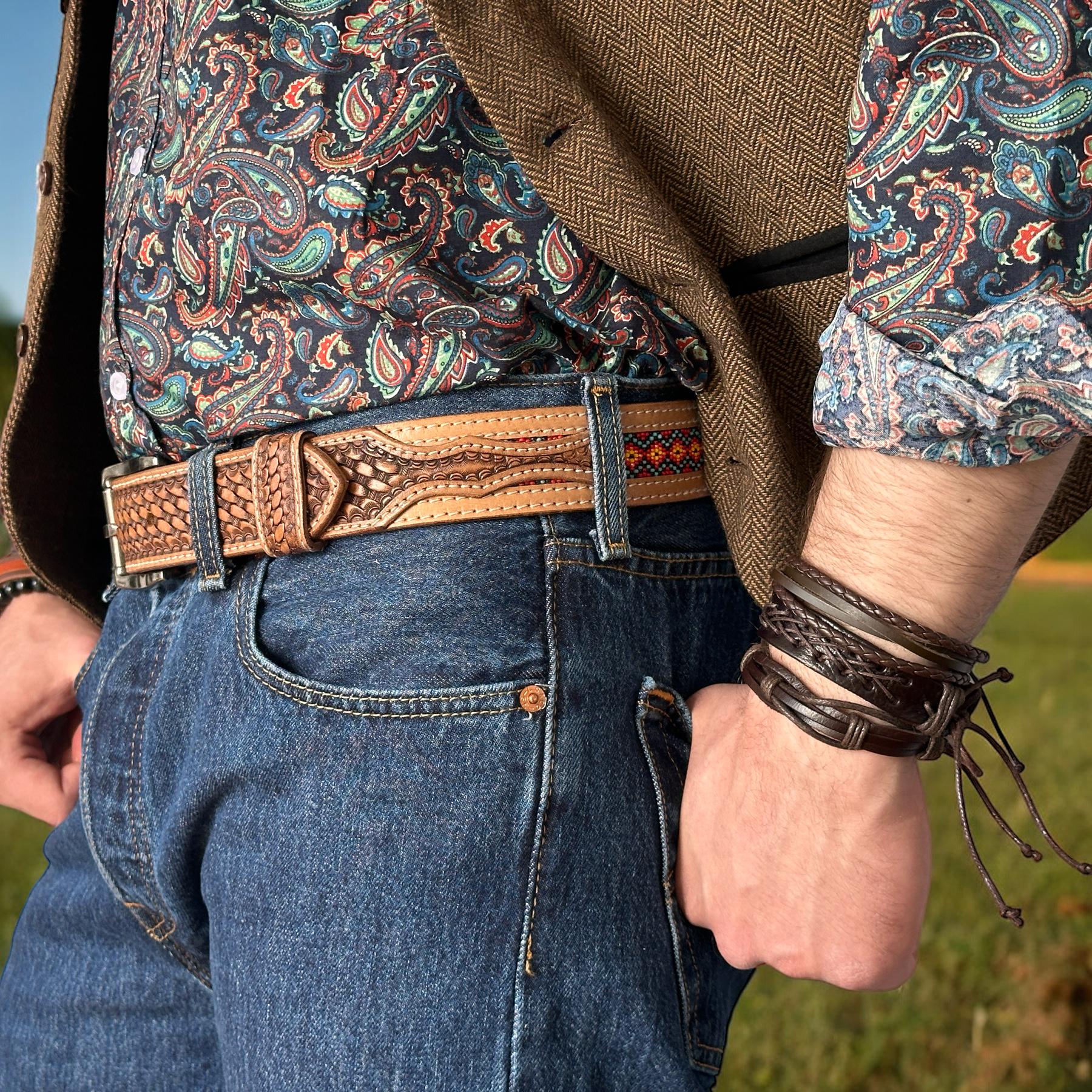 Beaded western boho belt sexy Beaded Belt - Turquoise/Purple ~ Size 40 – W Western Texas main image 2