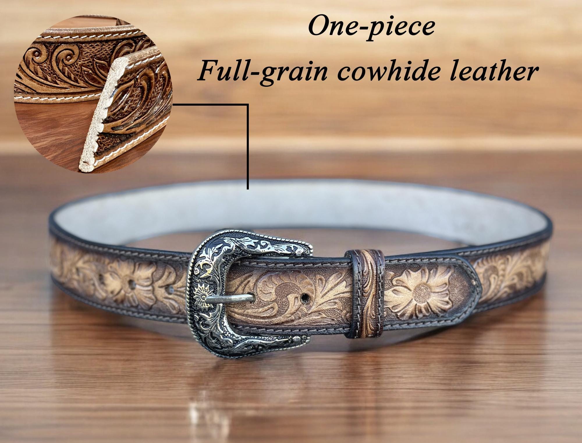 Western Floral Leather Belt for Men, Personalized Cowboy  display picture 1