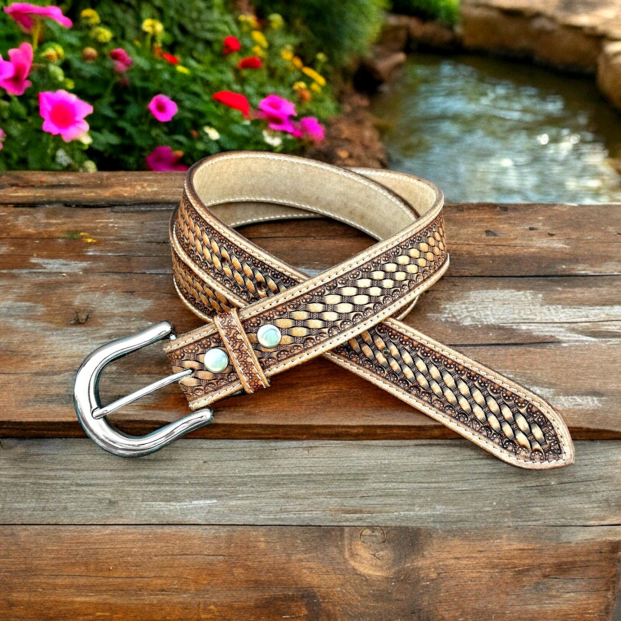 Personalized Western Genuine Leather Tooled Belt for Men 