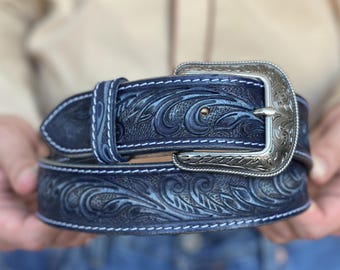 Western Floral Leather Belt for Men Women With Removable  display picture 3