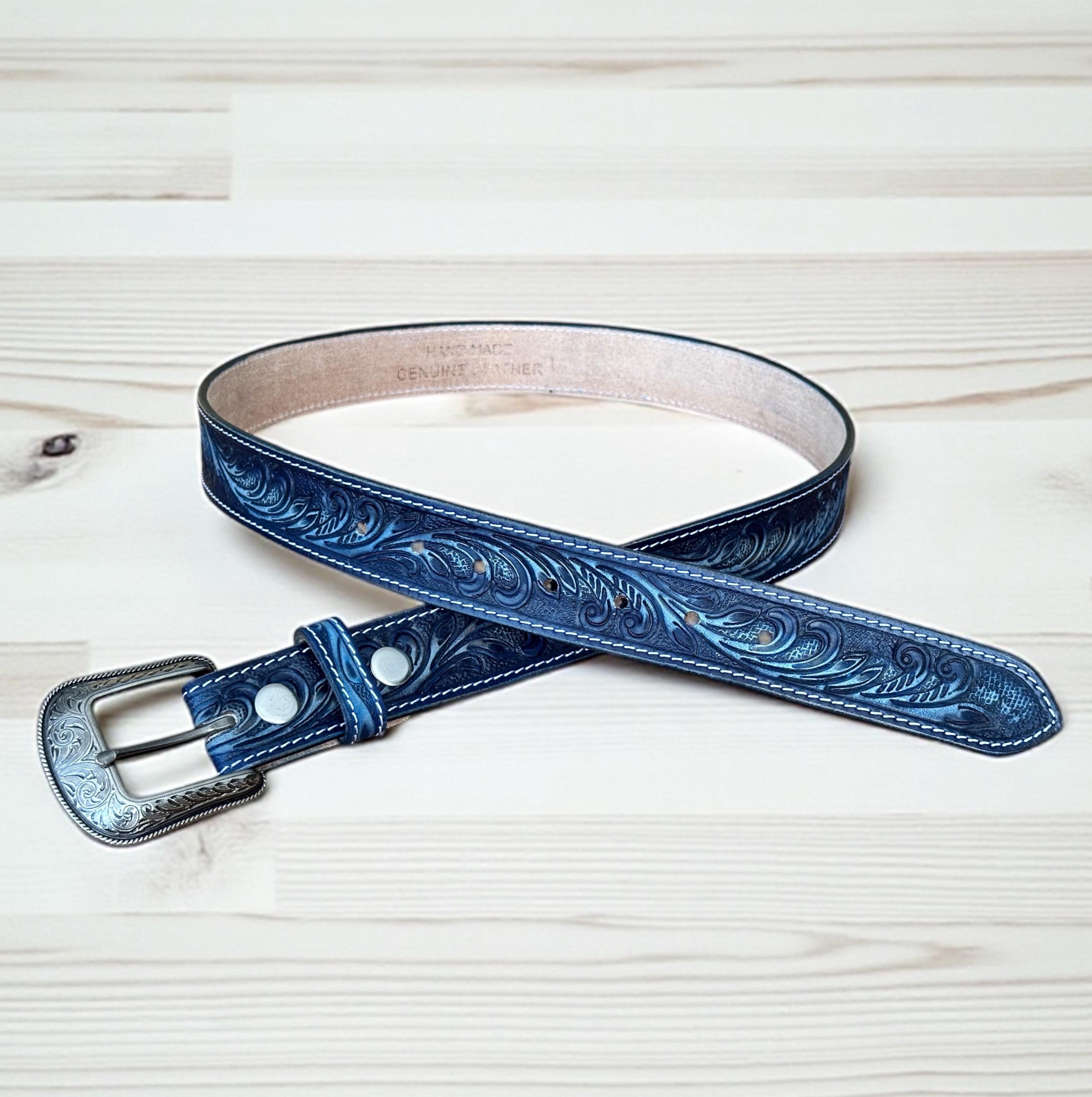 Western Floral Leather Belt for Men Women With Removable 