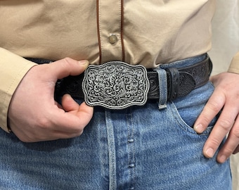 Floral Western Belt Buckle for Men Women, Cowboy Cowgirl Rodeo Removable Belt Buckle for 1.5" Belt Strap Father's Day Gift