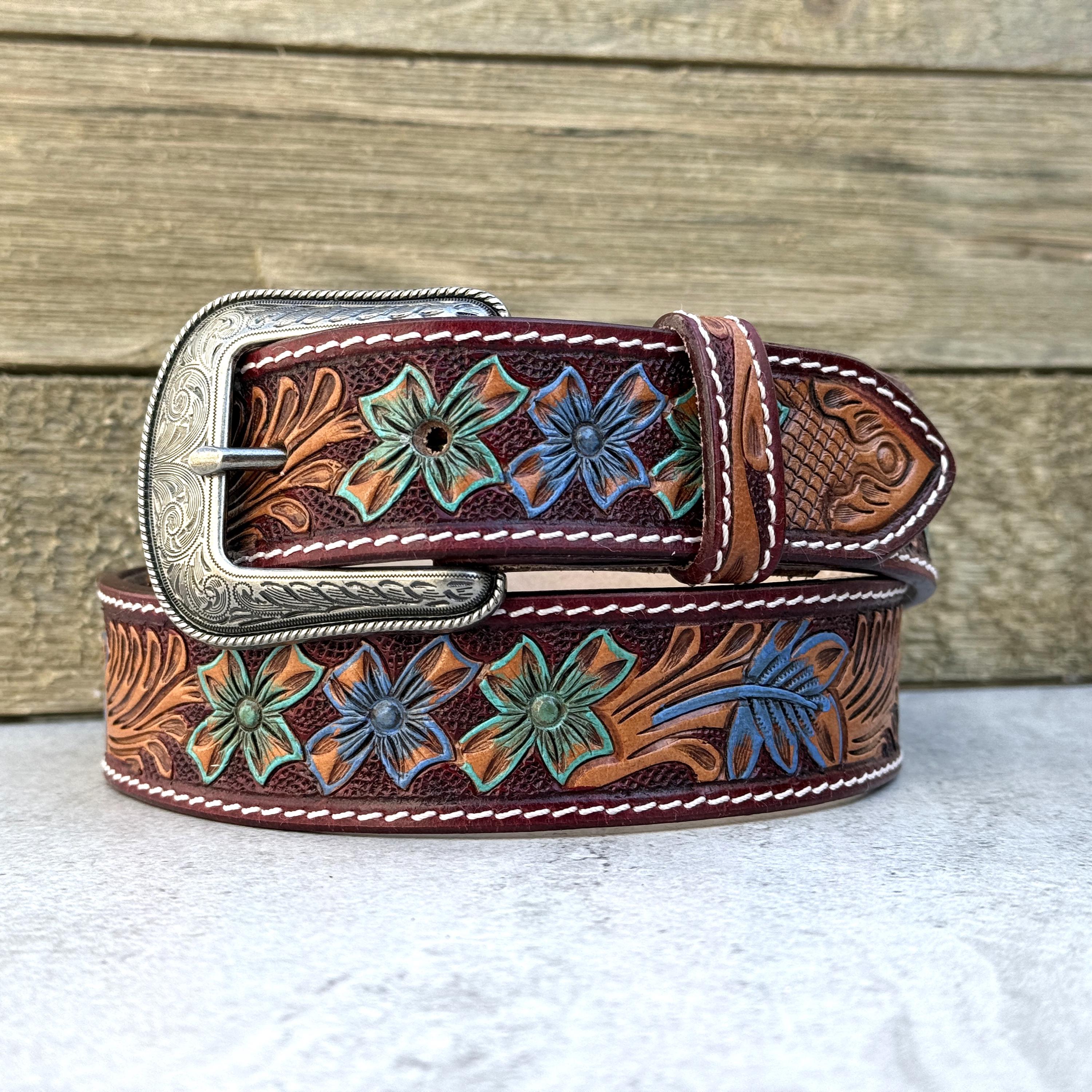 ?Women - Accessories - Belts - Handmade - 100% full grain leather. Personalized Western Genuine Leather Tooled Belt for Men  main image 3