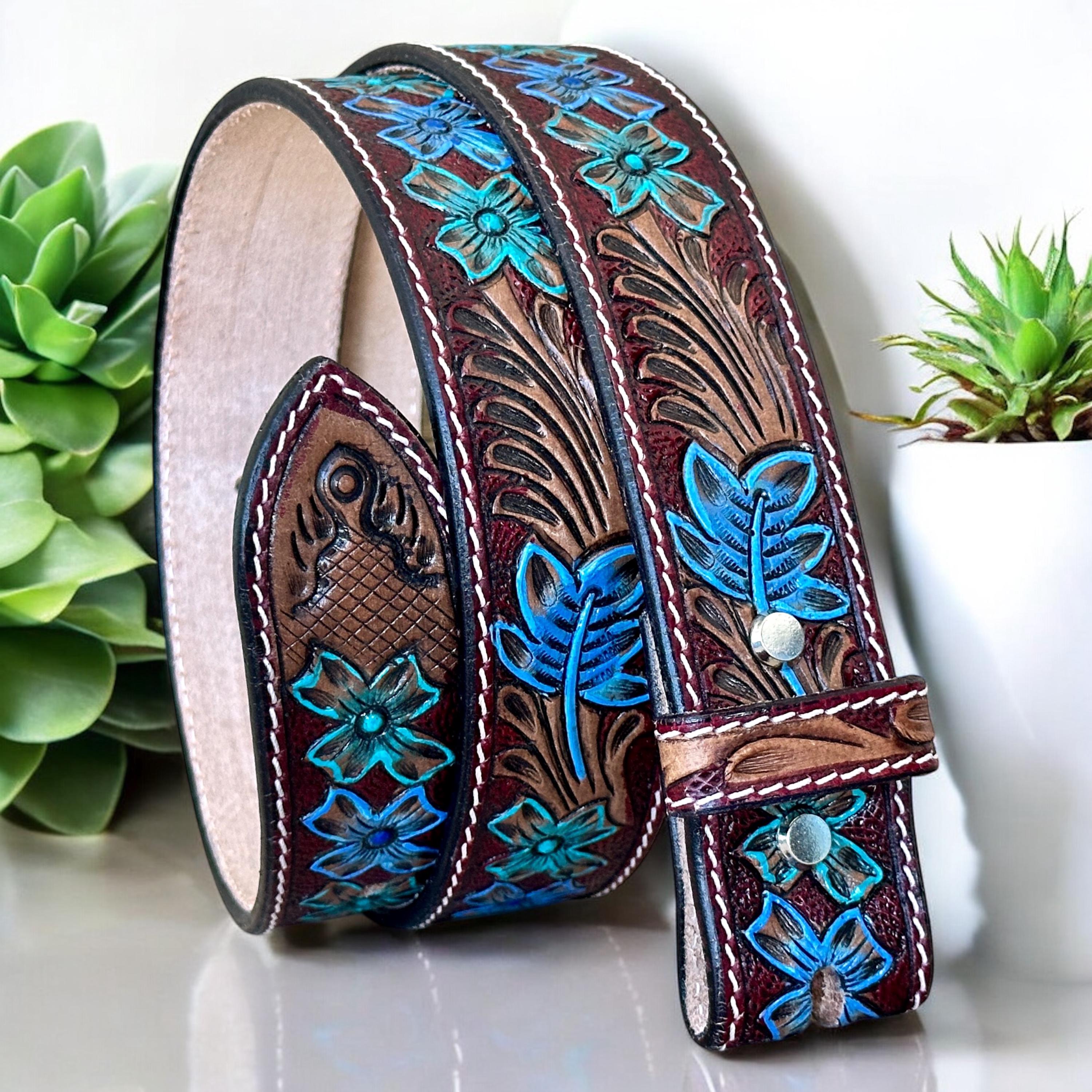 Hand Painted Genuine Leather Western Leather Belt for Women  display picture 1