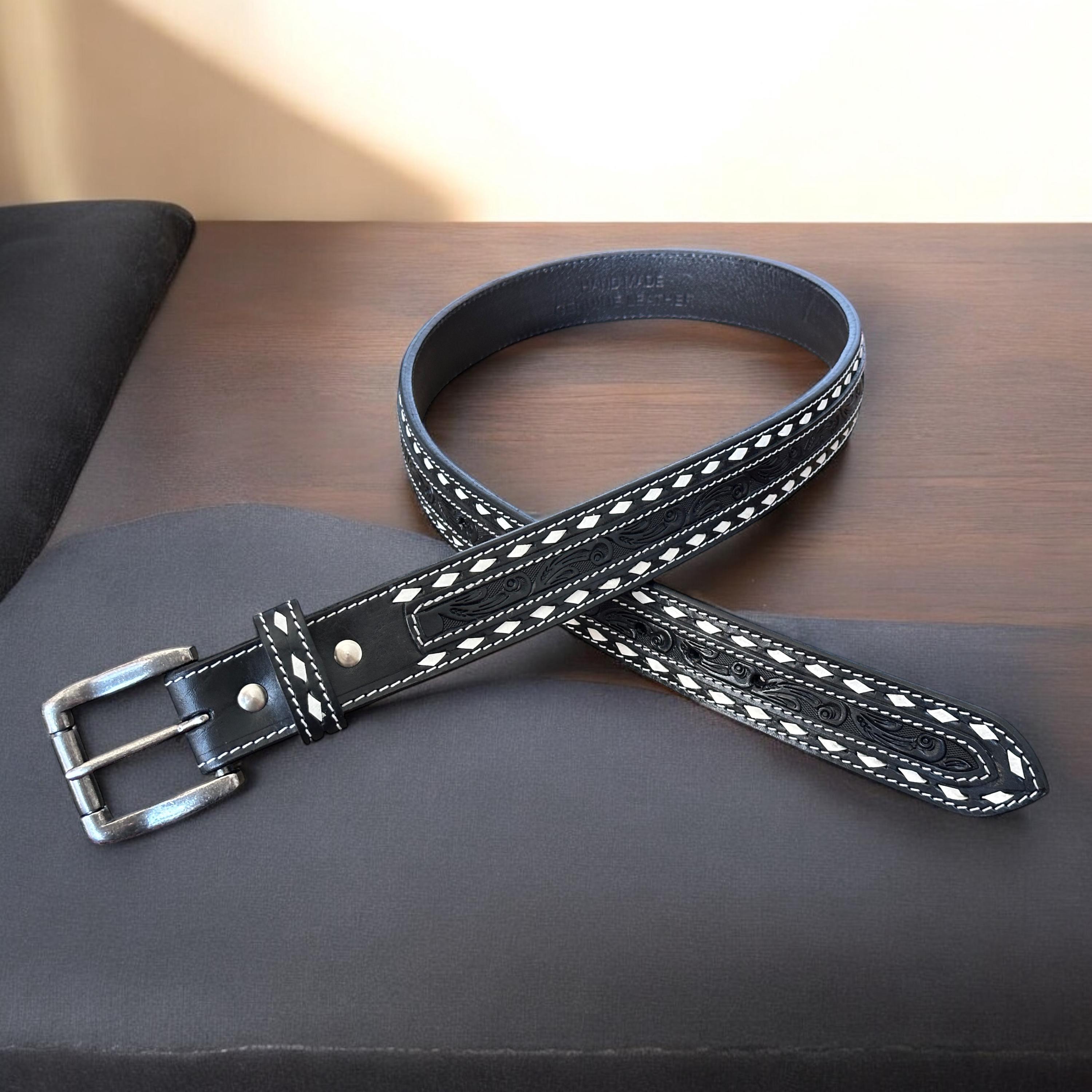 Western Floral Italian Leather Belt for Men, Heavy Duty  display picture 2
