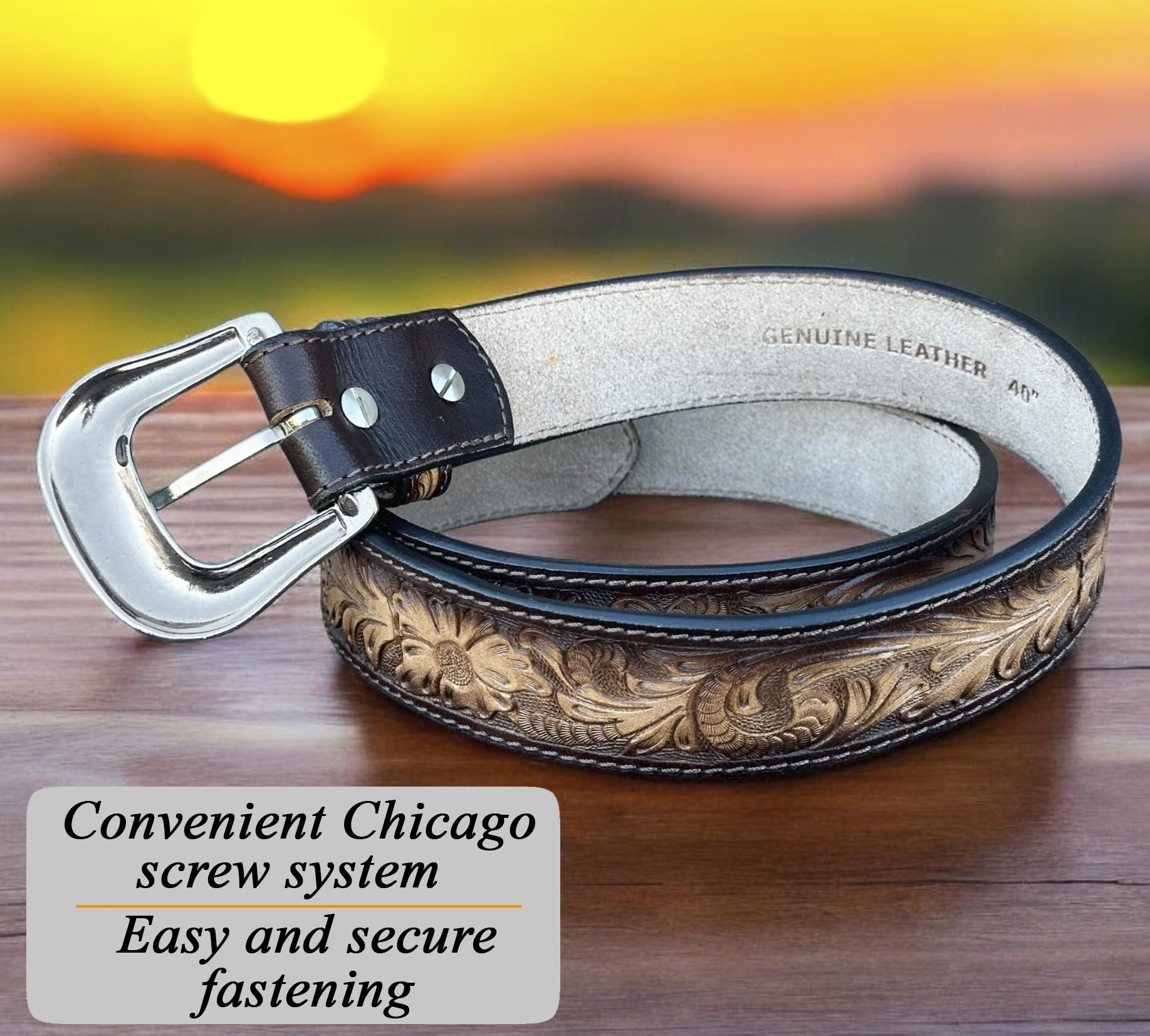 Western Floral Leather Belt for Men, Personalized Cowboy  display picture 2