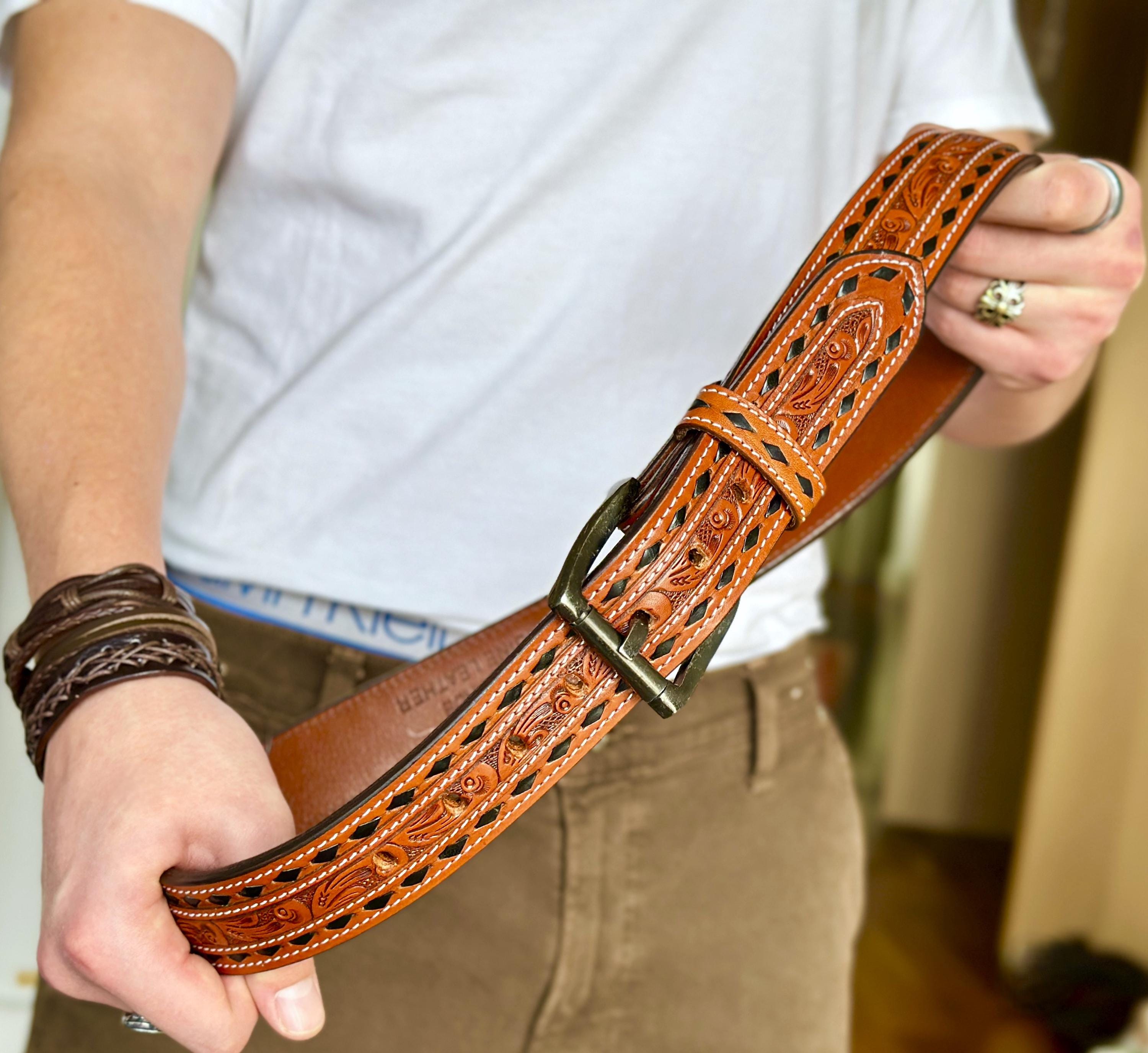 Western Floral Italian Leather Belt for Men, Heavy Duty  display picture 3