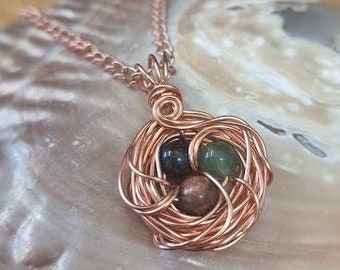 Mixed stone copper bird nest Pendant