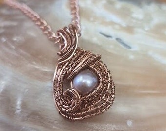 Dusky Pink Freshwater Pearl Copper Pendant