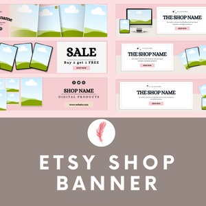 Etsy Shop Mockup, grote bannersjablonen, verkoop printables op Etsy, drag-and-drop mockup, bewerkbare bannerkit, digitale lijstweergave